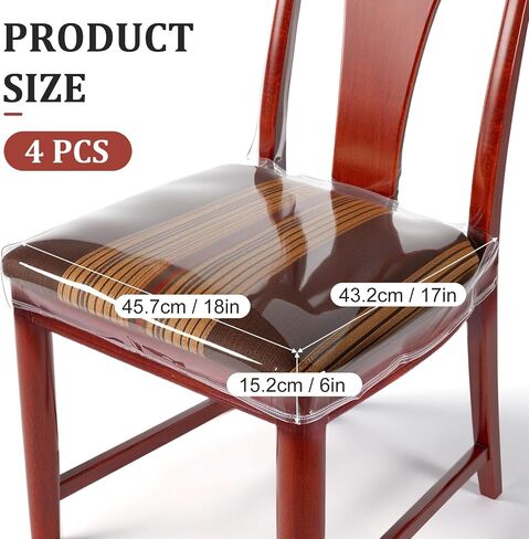 4 Pack Plastic Chair Covers for Dining Room,18 x 17 x 6 Inches Clear PVC Kitchen Chair Seat Protectors, Dustproof Kitchen Chair Covers (17" D x 18" W x 6" H) in Saudi Arabia