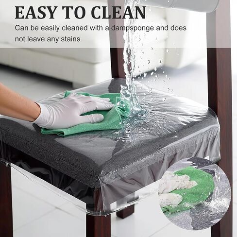 4 Pack Plastic Chair Covers for Dining Room,18 x 17 x 6 Inches Clear PVC Kitchen Chair Seat Protectors, Dustproof Kitchen Chair Covers (17" D x 18" W x 6" H) in Saudi Arabia