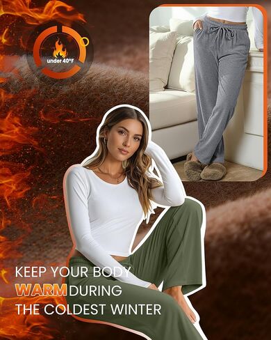 3 Pack Womens Fleece Lined Sweatpants Straight Leg Thermal Baggy Lounge Pants Elastic Waist Joggers with Pockets in Kuwait