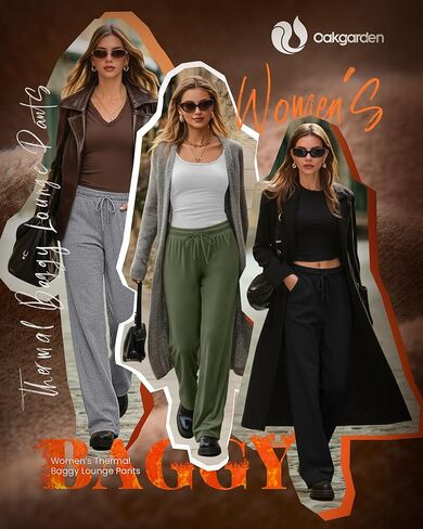 3 Pack Womens Fleece Lined Sweatpants Straight Leg Thermal Baggy Lounge Pants Elastic Waist Joggers with Pockets in Kuwait