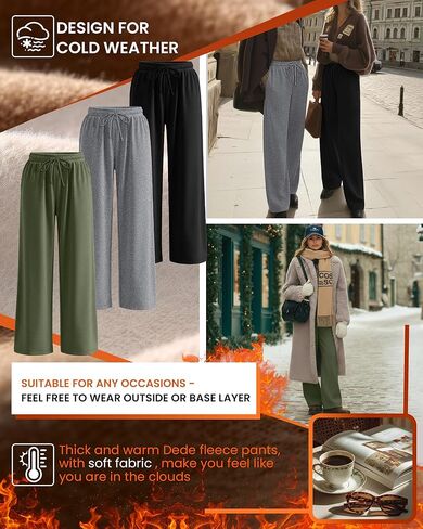 3 Pack Womens Fleece Lined Sweatpants Straight Leg Thermal Baggy Lounge Pants Elastic Waist Joggers with Pockets in Kuwait