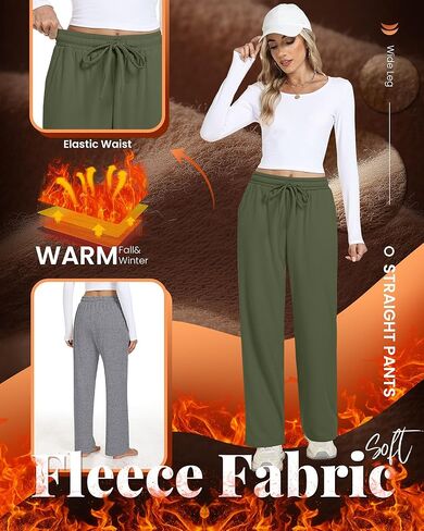 3 Pack Womens Fleece Lined Sweatpants Straight Leg Thermal Baggy Lounge Pants Elastic Waist Joggers with Pockets in Kuwait