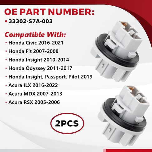 مقبس ضوء إشارة الانعطاف، قاعدة محول الوامض مع موصل حزام الأسلاك المتوافق مع Honda Civic Fit Insight Odyssey Pilot لـ Acura ILX MDX RSX استبدل OE 33302-S7A-003 بمصباحين in Saudi Arabia