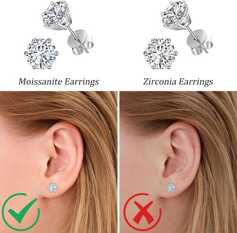 Moissanite Stud Earrings, D Color VVS1 18K White Gold Plated 925 Sterling Silver Earrings, Hypoallergenic Studs Earring for Women Men in Kuwait
