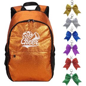 Glitter Cheer Backpack with 6 Bow Keychains - Large Sparkle Cheerleading Bags Cheerleaders Gift for Cheer Team(Green) in Saudi Arabia