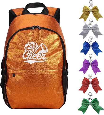 Glitter Cheer Backpack with 6 Bow Keychains - Large Sparkle Cheerleading Bags Cheerleaders Gift for Cheer Team(Green) in Saudi Arabia