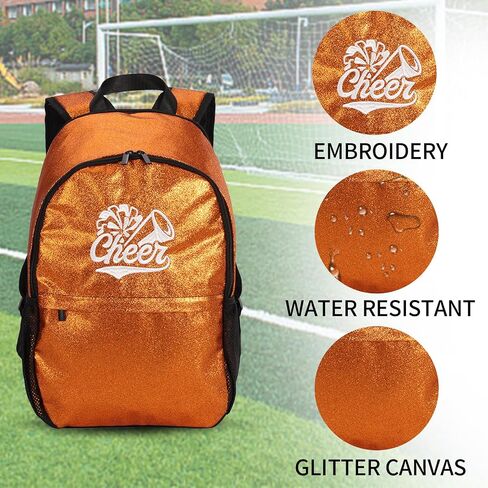 Glitter Cheer Backpack with 6 Bow Keychains - Large Sparkle Cheerleading Bags Cheerleaders Gift for Cheer Team(Green) in Saudi Arabia