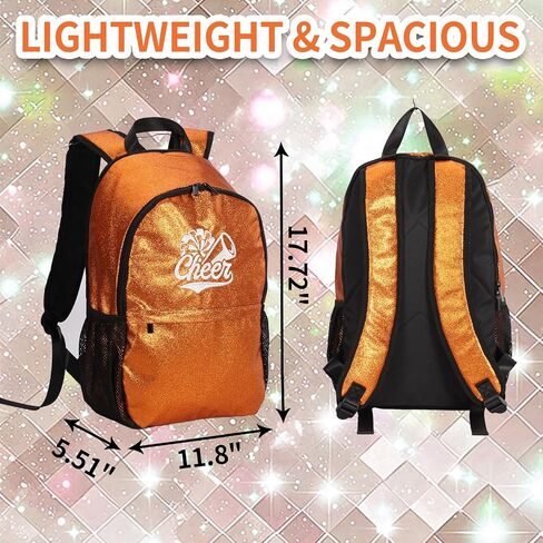 Glitter Cheer Backpack with 6 Bow Keychains - Large Sparkle Cheerleading Bags Cheerleaders Gift for Cheer Team(Green) in Saudi Arabia