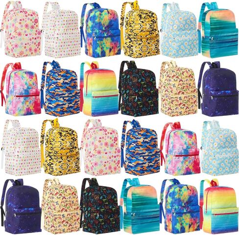 Amylove 24 Pack Backpack Bulk Lightweight Wholesale Backpacks Printed Book Bag in Bulk for Donations Giveaways (17 Inch,Playful Color) in Saudi Arabia