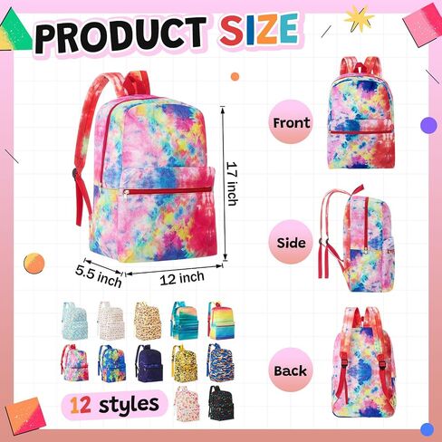Amylove 24 Pack Backpack Bulk Lightweight Wholesale Backpacks Printed Book Bag in Bulk for Donations Giveaways (17 Inch,Playful Color) in Saudi Arabia