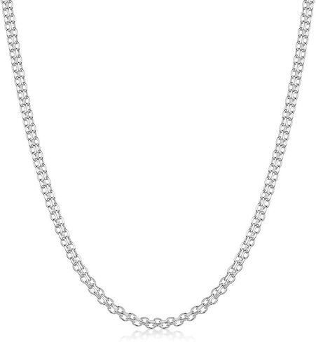 PORI JEWELERS قلادة سلسلة بسمارك إيطالية من الفضة الإسترليني عيار 925 - متوفرة بأحجام 1.8 مم، 2.2 مم، 3 مم - صنع في إيطاليا - تتوفر أطوال متعددة in Saudi Arabia