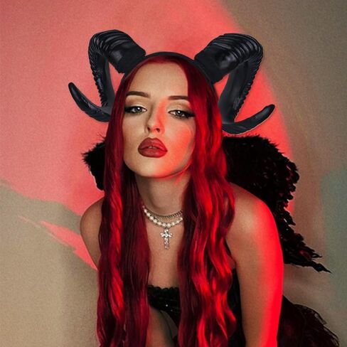 Devil Horns Headband Black Demon Sheep Hair Accessories Horn Realistic Halloween Party Masquerade Decorations Adult Renaissance Photoshoot Supplies in Saudi Arabia
