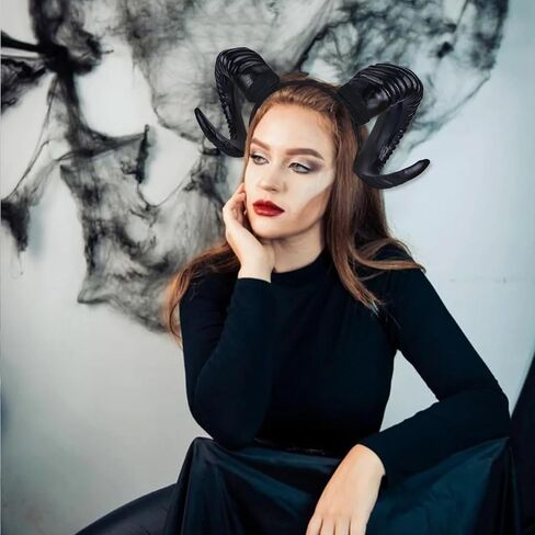 Devil Horns Headband Black Demon Sheep Hair Accessories Horn Realistic Halloween Party Masquerade Decorations Adult Renaissance Photoshoot Supplies in Saudi Arabia
