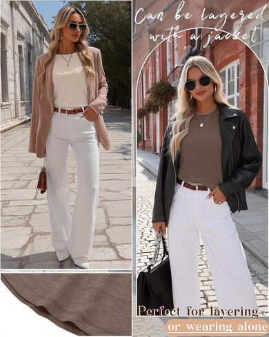 Riyiper 2 حزمة من البلوزات النسائية ذات الرقبة الدائرية، قمصان كاجوال بأكمام طويلة فضفاضة تناسب تونيك ناعم، تي شيرت أساسي عادي in Kuwait