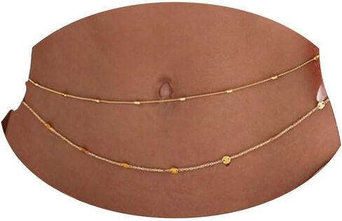 طبقة مزدوجة الذهب الخصر الخرز سلاسل للنساء قابل للتعديل مقاوم للماء الخرز البطن سلاسل للنساء مثير بيكيني للشاطئ مجوهرات الجسم in Kuwait