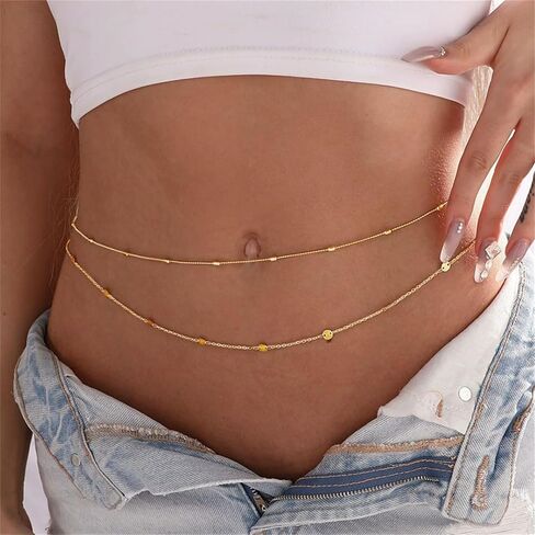 طبقة مزدوجة الذهب الخصر الخرز سلاسل للنساء قابل للتعديل مقاوم للماء الخرز البطن سلاسل للنساء مثير بيكيني للشاطئ مجوهرات الجسم in Kuwait