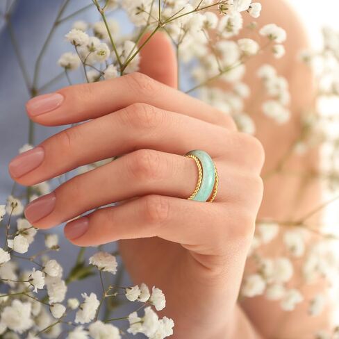 Tondiamo 6 Pcs Jade Stackable Rings with Gold Plated Stainless Steel Rings Set for Women Nature Jadeite Genuine Aventurine Good Luck Healing Gemstone Jewelry Gifts for Women, Size 5-11 in Saudi Arabia