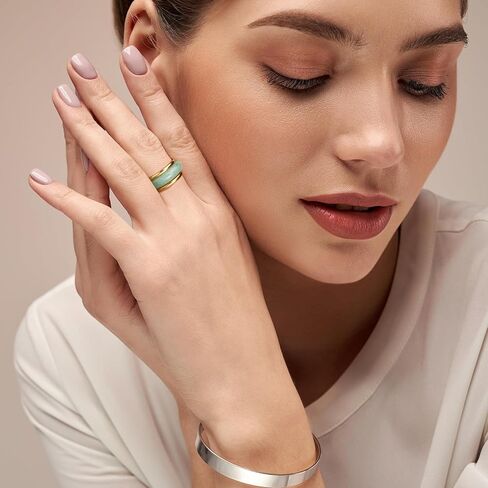 Tondiamo 6 Pcs Jade Stackable Rings with Gold Plated Stainless Steel Rings Set for Women Nature Jadeite Genuine Aventurine Good Luck Healing Gemstone Jewelry Gifts for Women, Size 5-11 in Saudi Arabia