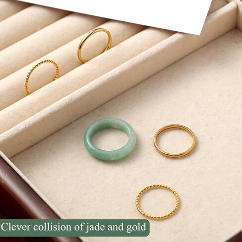 Tondiamo 6 Pcs Jade Stackable Rings with Gold Plated Stainless Steel Rings Set for Women Nature Jadeite Genuine Aventurine Good Luck Healing Gemstone Jewelry Gifts for Women, Size 5-11 in Saudi Arabia