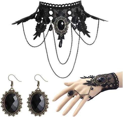 HUASAI Vampire Costume Witch Costume Women Goth Accessories Gothic Black Choker Necklace Bracelet Halloween Accessories for Woman in Saudi Arabia
