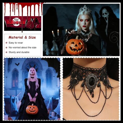 HUASAI Vampire Costume Witch Costume Women Goth Accessories Gothic Black Choker Necklace Bracelet Halloween Accessories for Woman in Saudi Arabia