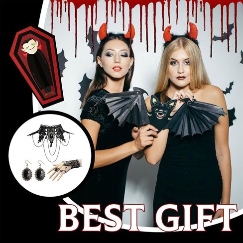 HUASAI Vampire Costume Witch Costume Women Goth Accessories Gothic Black Choker Necklace Bracelet Halloween Accessories for Woman in Saudi Arabia