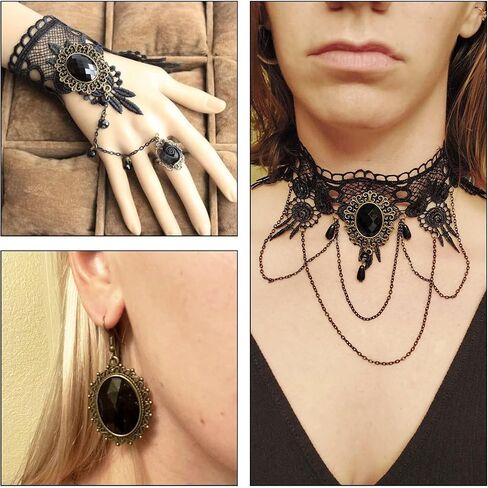 HUASAI Vampire Costume Witch Costume Women Goth Accessories Gothic Black Choker Necklace Bracelet Halloween Accessories for Woman in Saudi Arabia