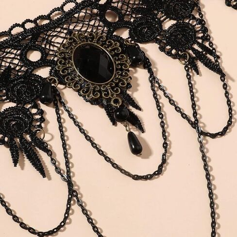 HUASAI Vampire Costume Witch Costume Women Goth Accessories Gothic Black Choker Necklace Bracelet Halloween Accessories for Woman in Saudi Arabia