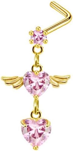 20G CZ Heart Dangle Nose Rings Stainless Steel L-Shaped Nose Studs Screws Dangling Gold Nose Piercing Jewelry for Women in Saudi Arabia