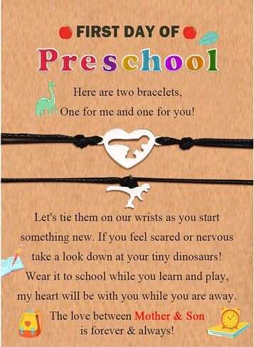 Back to School First Day of School Kindergarten Preschool 1st 2nd Grade Bracelets Gifts, Set of 2 Matching Dinosaur Bracelets for Mommy and Son with Inspirational Card in Kuwait