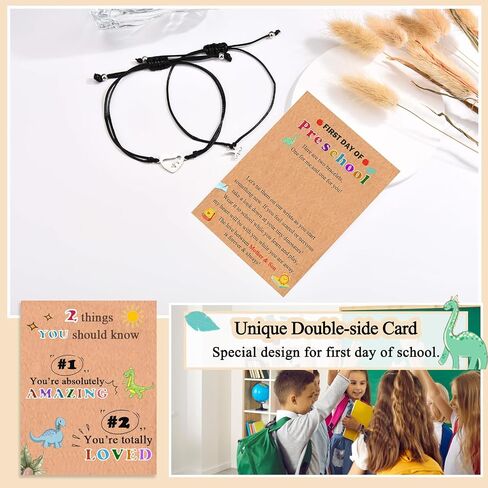 Back to School First Day of School Kindergarten Preschool 1st 2nd Grade Bracelets Gifts, Set of 2 Matching Dinosaur Bracelets for Mommy and Son with Inspirational Card in Kuwait