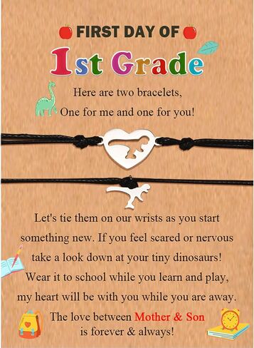 Back to School First Day of School Kindergarten Preschool 1st 2nd Grade Bracelets Gifts, Set of 2 Matching Dinosaur Bracelets for Mommy and Son with Inspirational Card in Kuwait
