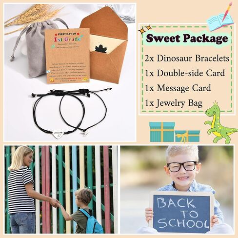 Back to School First Day of School Kindergarten Preschool 1st 2nd Grade Bracelets Gifts, Set of 2 Matching Dinosaur Bracelets for Mommy and Son with Inspirational Card in Kuwait