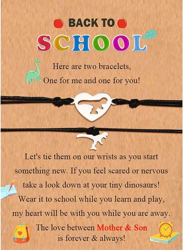 Back to School First Day of School Kindergarten Preschool 1st 2nd Grade Bracelets Gifts, Set of 2 Matching Dinosaur Bracelets for Mommy and Son with Inspirational Card in Kuwait