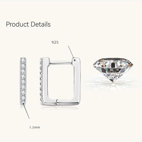 14K Solid Gold over S925 Silver Square Diamond Earrings, 0.135 Carat Round Cut VVS1 Clarity Earrings Studs, Trendy Ear Accessories for Her in Saudi Arabia