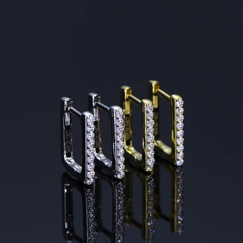 14K Solid Gold over S925 Silver Square Diamond Earrings, 0.135 Carat Round Cut VVS1 Clarity Earrings Studs, Trendy Ear Accessories for Her in Saudi Arabia