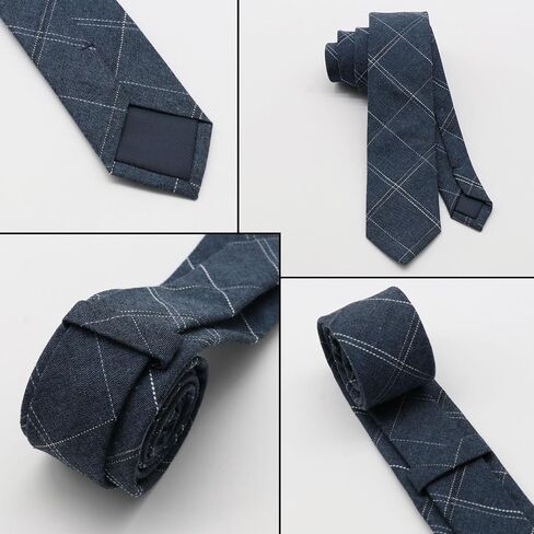 Mens Tie 2.36" (6cm) Cotton Skinny Ties for Men Plaid Striped Neck Tie Slim Neckties for Wedding Daily Work in Saudi Arabia