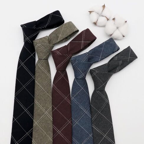 Mens Tie 2.36" (6cm) Cotton Skinny Ties for Men Plaid Striped Neck Tie Slim Neckties for Wedding Daily Work in Saudi Arabia