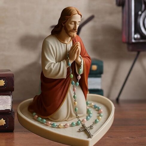 Virgin Mary Jesus Rosary Holder Sacred Catholic Sculpture 4.7 Inch Religious Blessed Statue Our Lady of Grace Statue Tabletop Rosar y Jewelry Box Rosary Catholic Holder Gift for Women Home (A+B) in Saudi Arabia