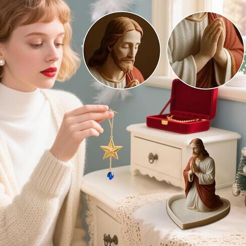 Virgin Mary Jesus Rosary Holder Sacred Catholic Sculpture 4.7 Inch Religious Blessed Statue Our Lady of Grace Statue Tabletop Rosar y Jewelry Box Rosary Catholic Holder Gift for Women Home (A+B) in Saudi Arabia