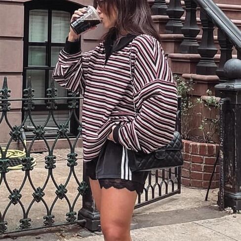 Women Striped Rugby Polo Shirt Lapel Collar Vintage Oversize Long Sleeve Pullover Y2k Tee Casual Sweatshirt in Saudi Arabia