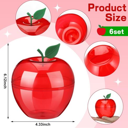 Chunful 6 Set Back to School Teacher Appreciation Gifts 6.1 x 4.3 Inch Large Plastic Apple Container with Cards Ruler Ribbon Clips Raffia for Classroom School Party Decorations (Clear) in Saudi Arabia