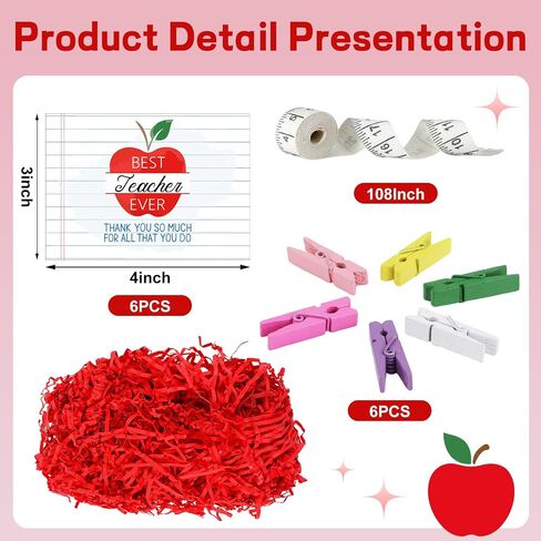 Chunful 6 Set Back to School Teacher Appreciation Gifts 6.1 x 4.3 Inch Large Plastic Apple Container with Cards Ruler Ribbon Clips Raffia for Classroom School Party Decorations (Clear) in Saudi Arabia