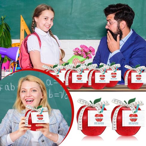 Chunful 6 Set Back to School Teacher Appreciation Gifts 6.1 x 4.3 Inch Large Plastic Apple Container with Cards Ruler Ribbon Clips Raffia for Classroom School Party Decorations (Clear) in Saudi Arabia