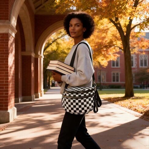 Checkered Black Crossbody Bags for Women Spacious Nylon Hobo Bum Bag Everyday Purse Fanny Packs Trendy Cross Body Bag for Woman Travel (Black and White Checkered) in Saudi Arabia