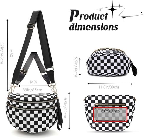 Checkered Black Crossbody Bags for Women Spacious Nylon Hobo Bum Bag Everyday Purse Fanny Packs Trendy Cross Body Bag for Woman Travel (Black and White Checkered) in Saudi Arabia