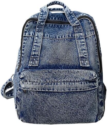 Vintage Denim Backpack Casual Style Daypack Shoulder Bag Rucksack Classic Jeans Backpacks Lightweight Handbag Purse (Blue) in Saudi Arabia
