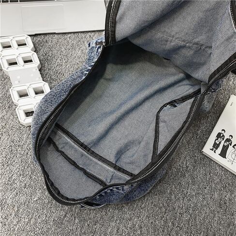Vintage Denim Backpack Casual Style Daypack Shoulder Bag Rucksack Classic Jeans Backpacks Lightweight Handbag Purse (Blue) in Saudi Arabia