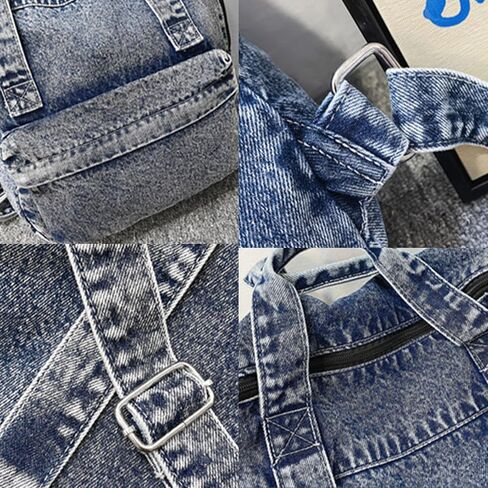 Vintage Denim Backpack Casual Style Daypack Shoulder Bag Rucksack Classic Jeans Backpacks Lightweight Handbag Purse (Blue) in Saudi Arabia