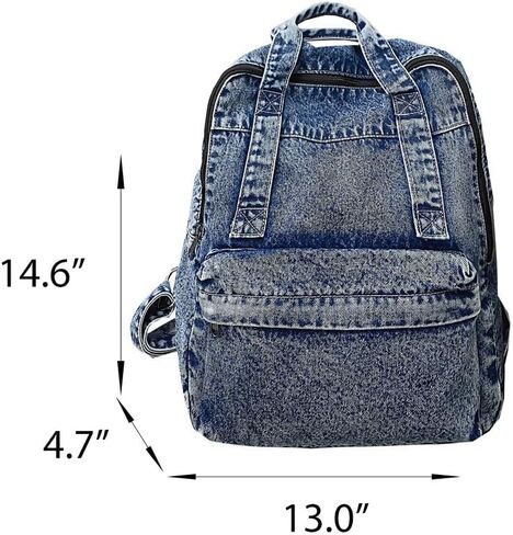 Vintage Denim Backpack Casual Style Daypack Shoulder Bag Rucksack Classic Jeans Backpacks Lightweight Handbag Purse (Blue) in Saudi Arabia